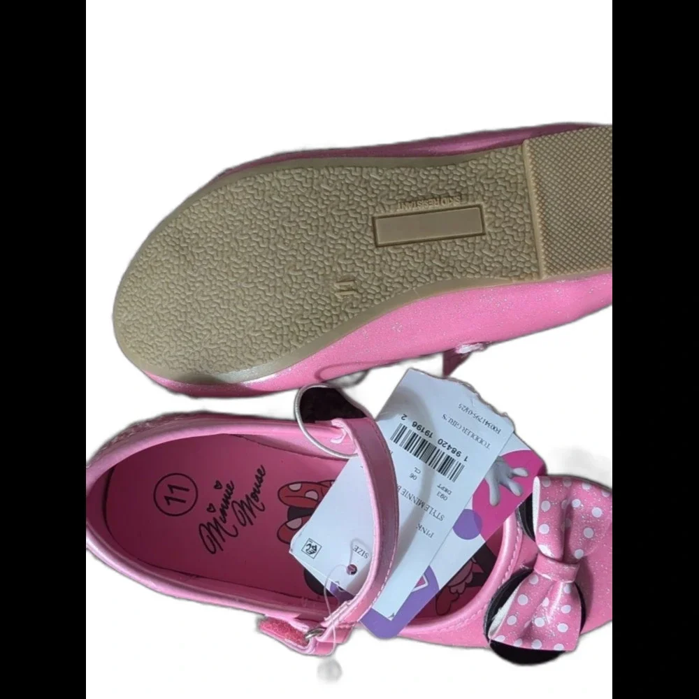 Disney Minnie Mouse Toddler Girls' Pink Glitter Mary Jane Flats - Size 11